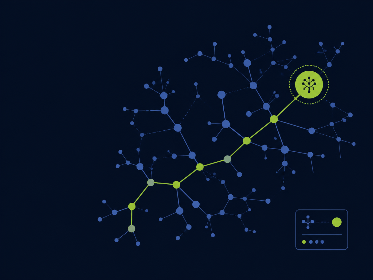 An abstract network of growth opportunities with a highlighted high-fit path