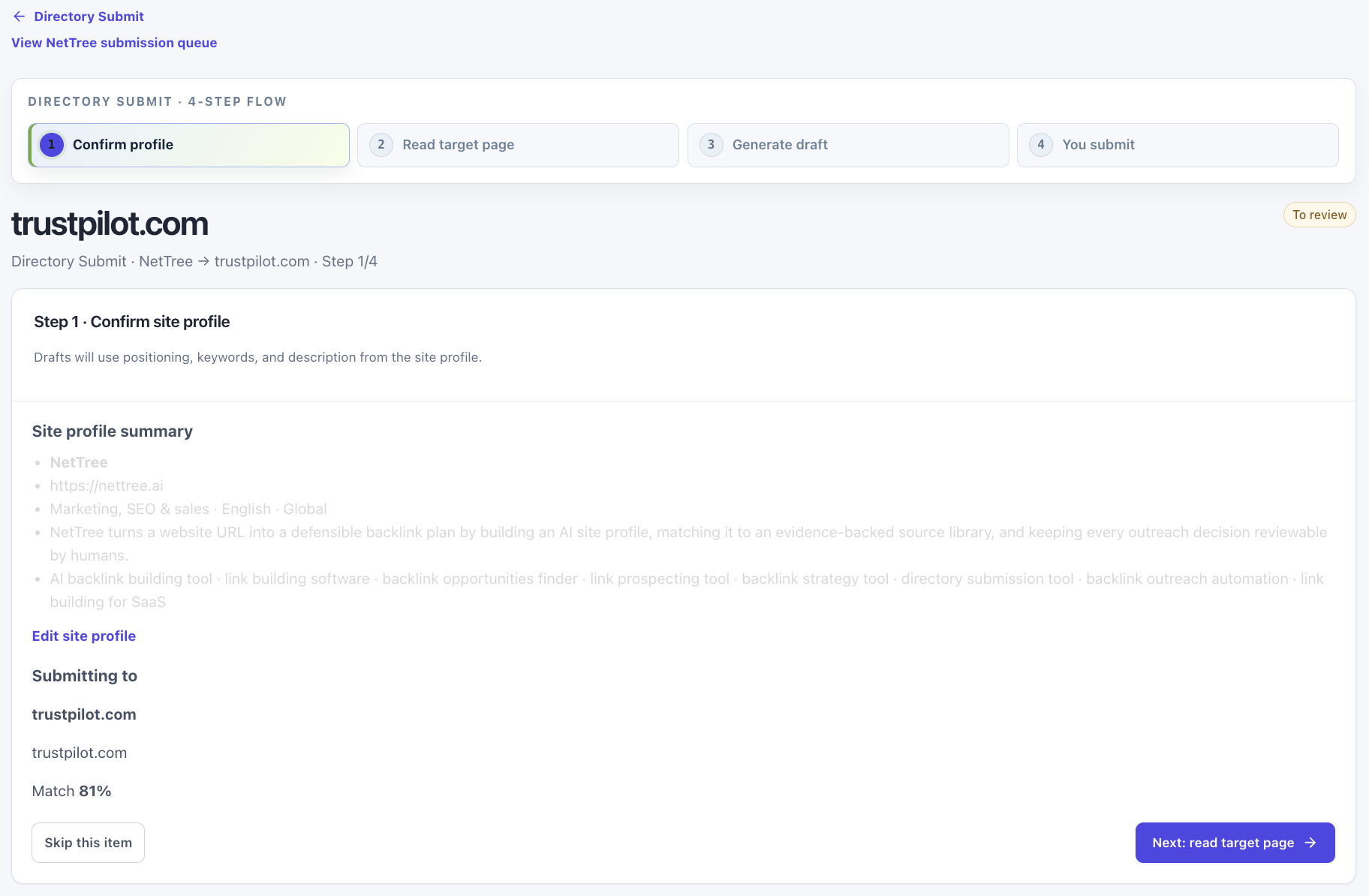 Workflow workbench — destination context, ops remark, and step navigation